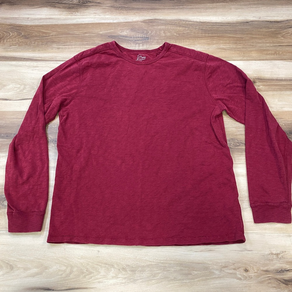 J. Crew Long Sleeve T-Shirt Mens M Minimalist 100% Cotton Classic Burgundy Red